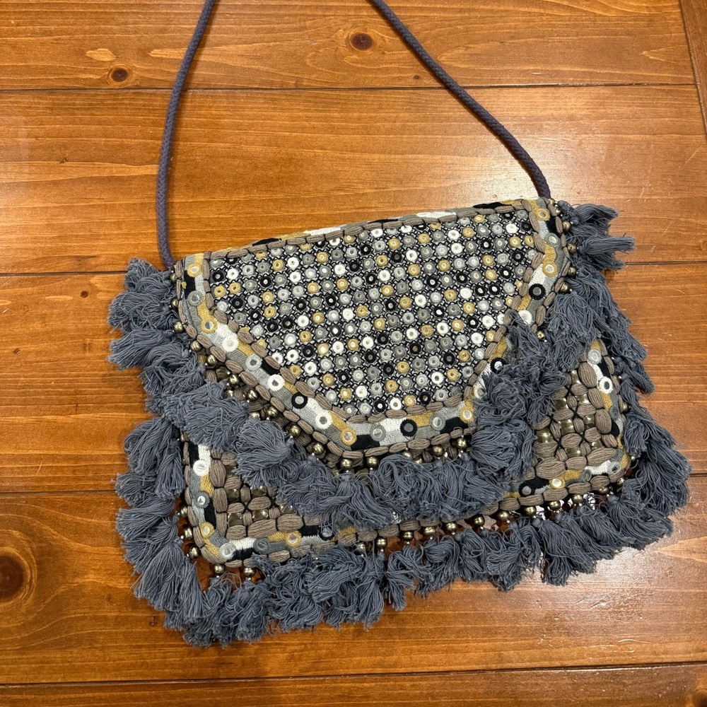 Stylish Gray and Brown Fringed Women's Bag
